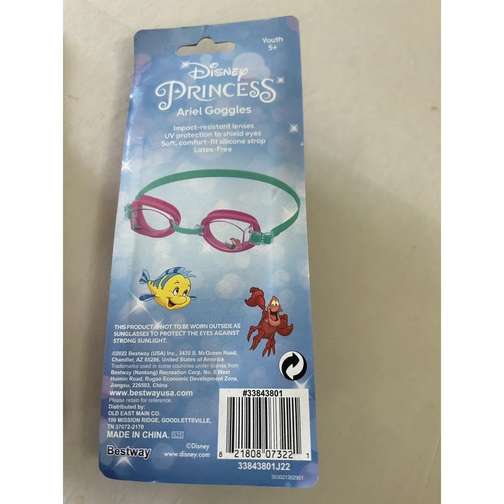 Princess Ariel Swim Goggles Ages 5+ Pink Disney Lot‎ of 2 New UV Protection BxCC
